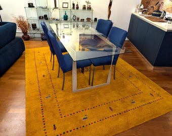 Hand Tufted Wool Rug | Mustard Yellow Gabbeh Tribal Carpet