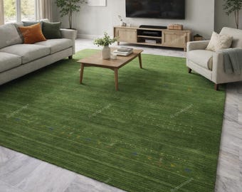 Green Gabbeh Wool Rug | Hand Tufted Area Rug