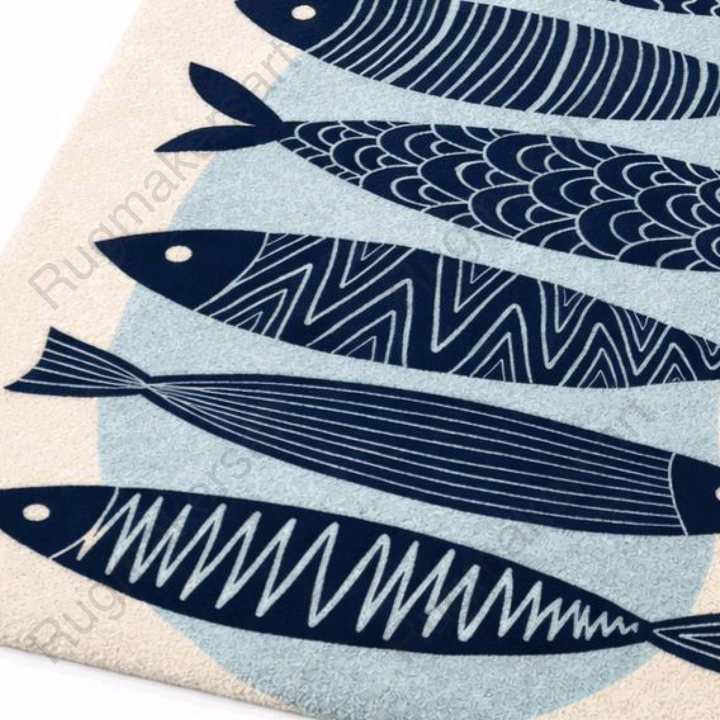 Custom Fish Can Rug Hand-tufted Wool Coastal Fish Rug, Nautical Ocean, Scandinavian Nature ...
