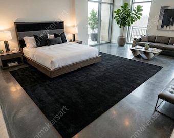 Handmade Black Wool Hand-tufted Area Rugs 8x10 Modern Minimalist Home Decor