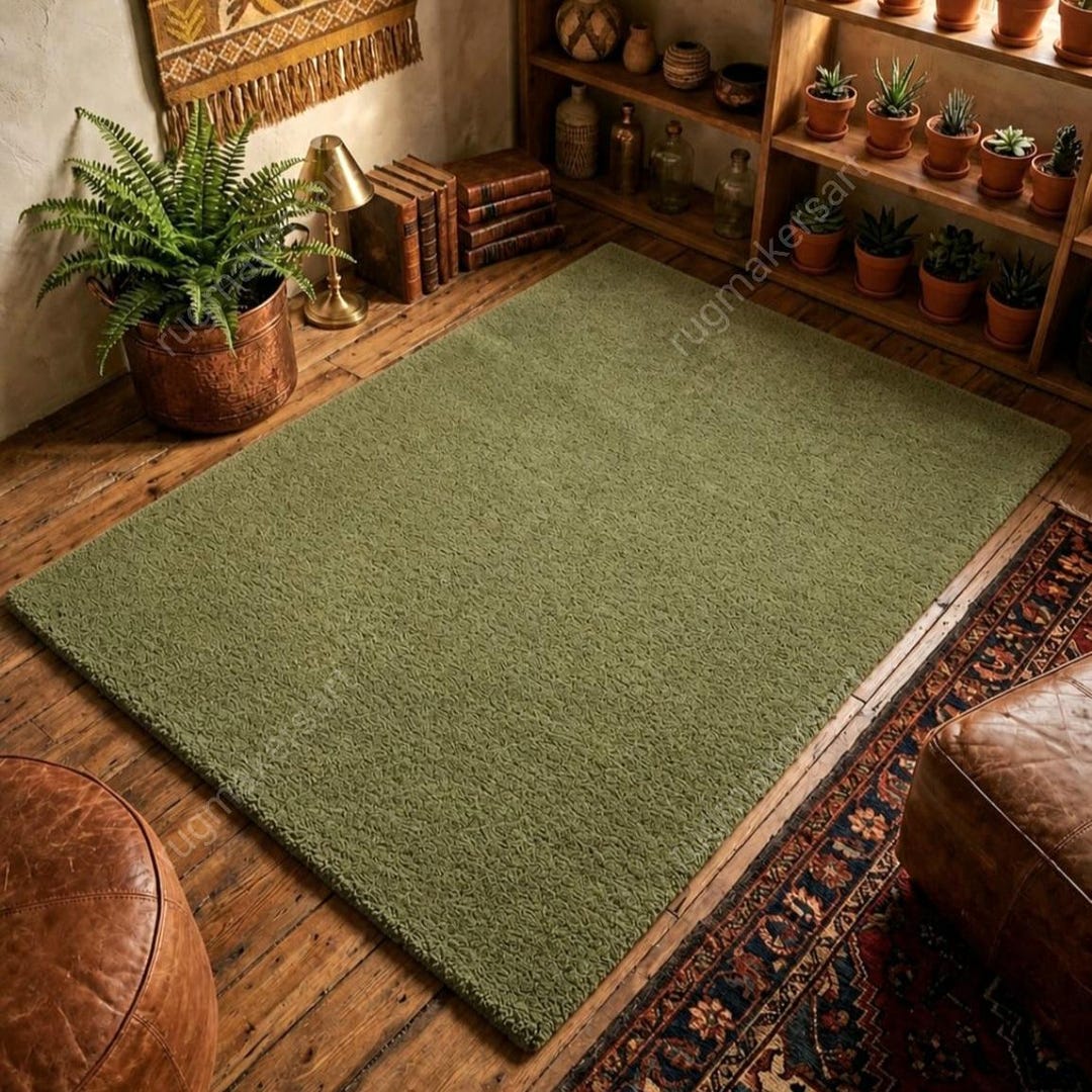 Olive Green Wool Rug 8x10 Hand Tufted Minimalist Modern Area Carpet - Etsy