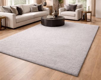 Handmade Solid Ivory Hand-Tufted Wool Rug | Minimal Modern Home Décor