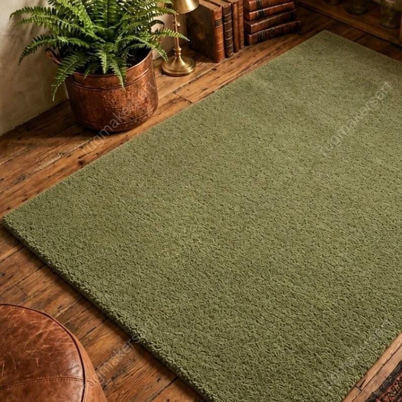 Olive Green Wool Rug 8x10 Hand Tufted Minimalist Modern Area Carpet - Etsy