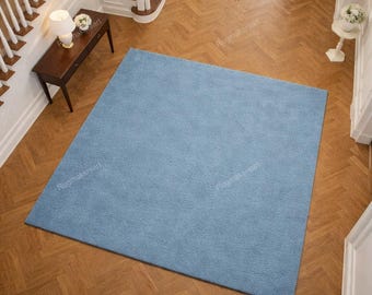 Blue Solid Hand Tufted Wool Rug, Modern Minimalist Carpet