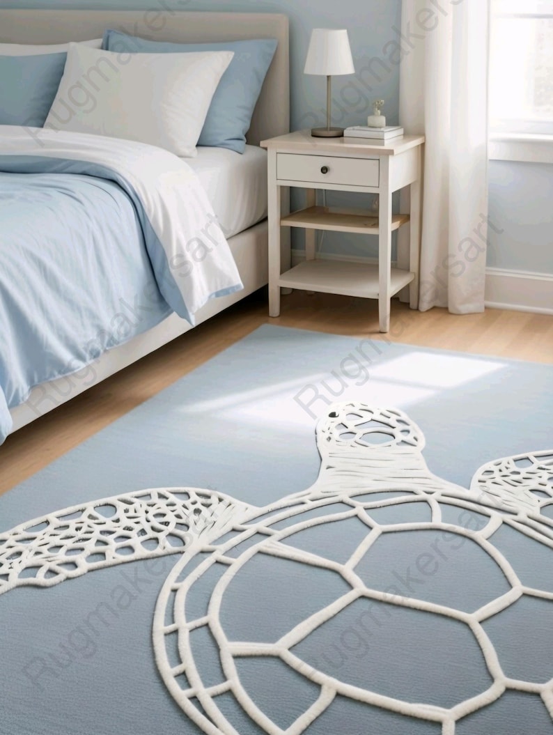 Hand Tufted Sea Turtle Rug, Coastal Ocean Decor, Beach House Floor ...