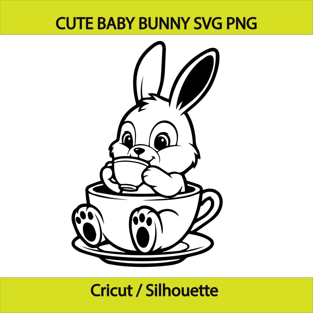 Cute Baby Bunny SVG PNG | Bunny in Cup Kawaii Rabbit Cut File Love ...