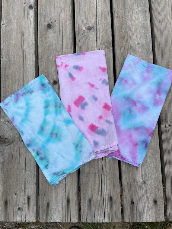 Set of 3 tie dyed flour sack towels