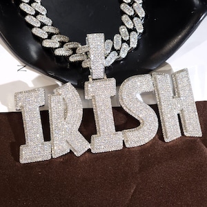 Iced Out Custom Letter Pendants With 15MM Cuban Chain,Stacked Name Necklace,Personalized Jewelry Gifts