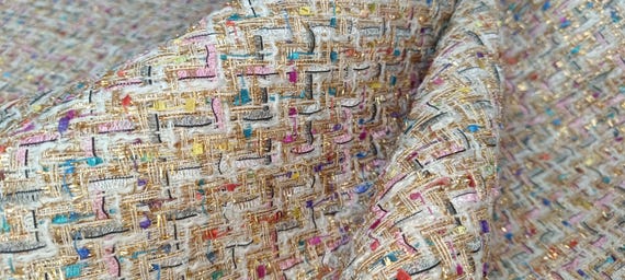 Metallic Tweed Bouclé Fabric by Meter, Multicolor Textured Couture Fabric