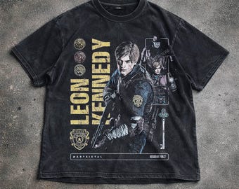 Resident Evil 2 Washed T-Shirt, Leon Kennedy Graphic Tee, Survival Horror Game T-Shirt, Unisex Hoodie Sweatshirt, Gaming Fan Gift.