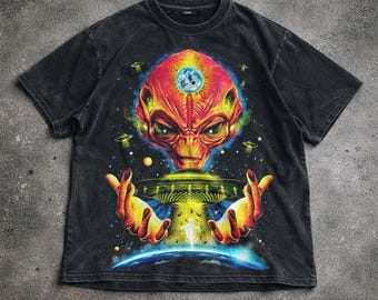 Alien Vintage Shirt, UFO-Grafik-T-Shirt, Sci-Fi Streetwear-Shirt, Weltraumästhetik Hoodie, Unisex Geschenk.