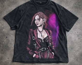 T-shirt estetica vintage, maglietta grafica indie con ritratto, maglietta streetwear retrò, felpa con cappuccio lavata, regalo unisex.