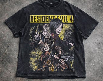 T-shirt vintage di Resident Evil 4, maglietta con grafica di Leon e Ashley, t-shirt survival horror, felpa con cappuccio unisex, regalo per appassionati di videogiochi.