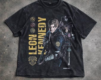 Resident Evil 2 Washed T-Shirt, Leon Kennedy Graphic Tee, Survival Horror Game T-Shirt, Unisex Hoodie Sweatshirt, Gaming Fan Gift.