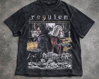 Maglietta vintage di Resident Evil Requiem, maglietta con grafica di Leon e Claire, maglietta da survival horror, felpa con cappuccio unisex, regalo per gamer.
