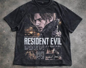 Resident Evil Requiem Washed T-Shirt, Leon Kennedy Graphic Tee, Survival Horror T-Shirt, Unisex Hoodie Sweatshirt, Gaming Fan Gift.