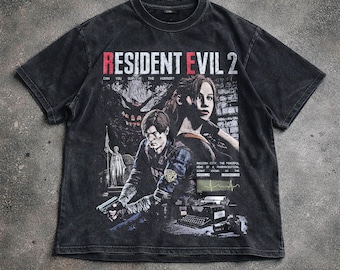 Maglietta Resident Evil 2, maglietta con grafica di Leon e Claire, maglietta da survival horror, felpa con cappuccio unisex, regalo per appassionati di videogiochi.