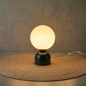 Mini Marble Globe Table Lamp, Glass Orb Desk Light, Minimalist Accent Lighting, Modern Organic Bedside Lamp, Handmade Sculptural Small Lamp Black