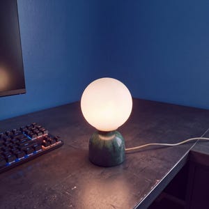 Mini Marble Globe Table Lamp, Glass Orb Desk Light, Minimalist Accent Lighting, Modern Organic Bedside Lamp, Handmade Sculptural Small Lamp image 7