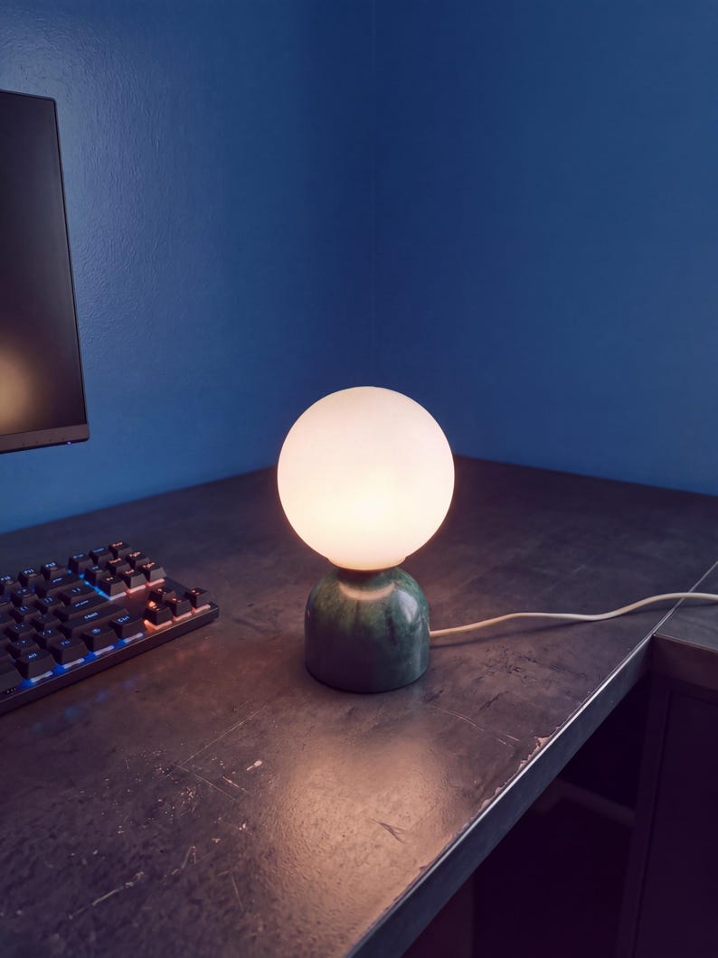 Mini Marble Globe Table Lamp, Glass Orb Desk Light, Minimalist Accent Lighting, Modern Organic Bedside Lamp, Handmade Sculptural Small Lamp image 7