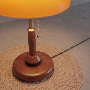 Sunset Gradient Glass Table Lamp, Wooden Base Bedside Light, Mid Century Modern Decor, Warm Ambient Bedroom Lamp, Solid Wood Accent Lighting image 6