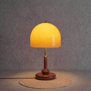 Sunset Gradient Glass Table Lamp, Wooden Base Bedside Light, Mid Century Modern Decor, Warm Ambient Bedroom Lamp, Solid Wood Accent Lighting Large Gradient