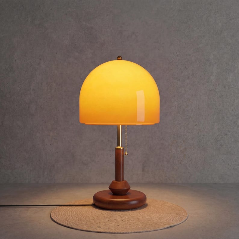 Sunset Gradient Glass Table Lamp, Wooden Base Bedside Light, Mid Century Modern Decor, Warm Ambient Bedroom Lamp, Solid Wood Accent Lighting Large Gradient