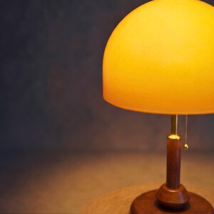 Sunset Gradient Glass Table Lamp, Wooden Base Bedside Light, Mid Century Modern Decor, Warm Ambient Bedroom Lamp, Solid Wood Accent Lighting image 7