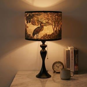 Heron Bamboo Table Lamp, Vintage Bird Desk Light, Handcrafted Bamboo Art Lampshade, Ambient Home & Bedroom Lighting, Housewarming Gifts
