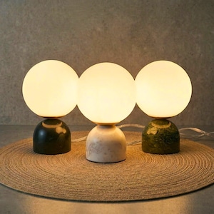 Mini Marble Globe Table Lamp, Glass Orb Desk Light, Minimalist Accent Lighting, Modern Organic Bedside Lamp, Handmade Sculptural Small Lamp image 2