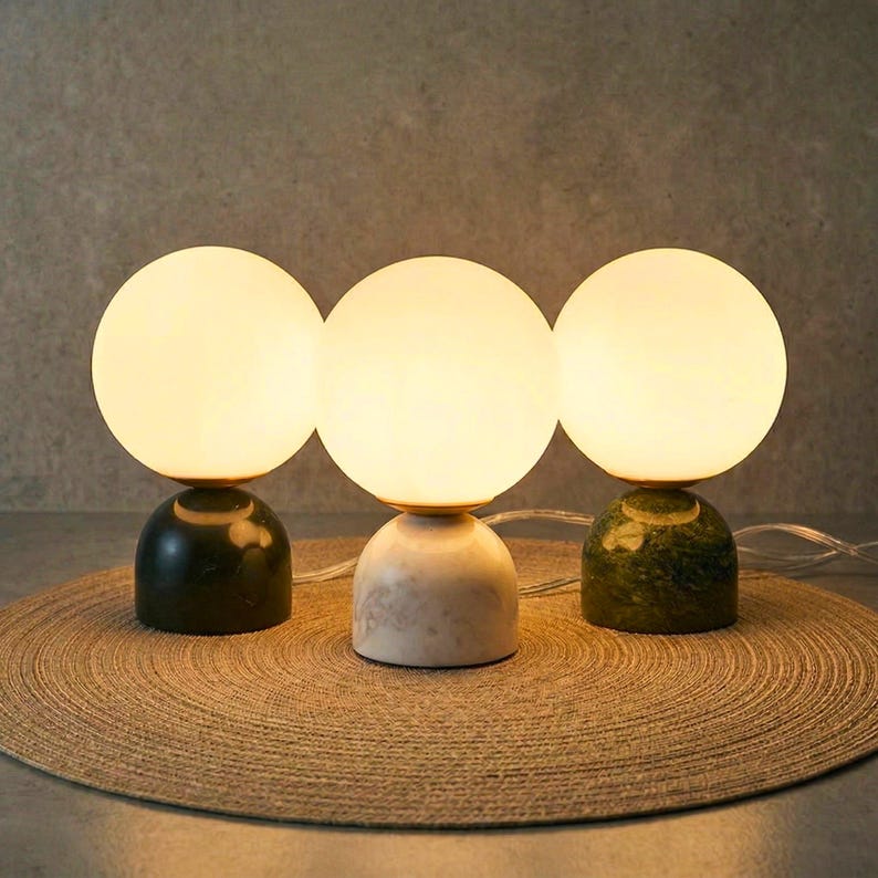 Mini Marble Globe Table Lamp, Glass Orb Desk Light, Minimalist Accent Lighting, Modern Organic Bedside Lamp, Handmade Sculptural Small Lamp image 2
