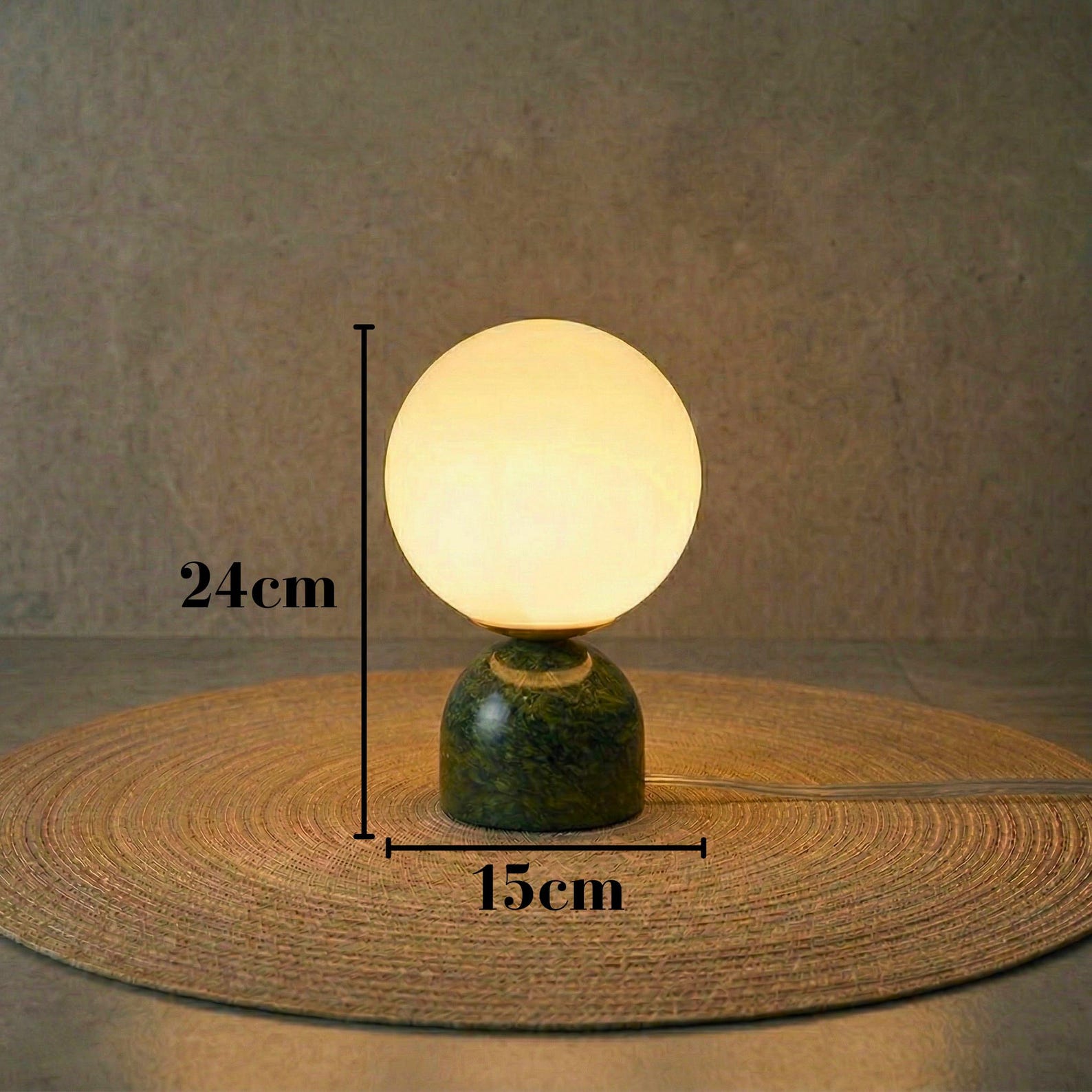 Mini Marble Globe Table Lamp, Glass Orb Desk Light, Minimalist Accent Lighting, Modern Organic Bedside Lamp, Handmade Sculptural Small Lamp - Green