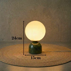 Mini Marble Globe Table Lamp, Glass Orb Desk Light, Minimalist Accent Lighting, Modern Organic Bedside Lamp, Handmade Sculptural Small Lamp Green