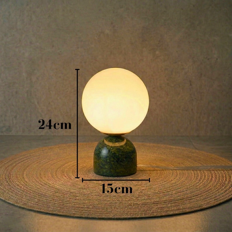 Mini Marble Globe Table Lamp, Glass Orb Desk Light, Minimalist Accent Lighting, Modern Organic Bedside Lamp, Handmade Sculptural Small Lamp Green
