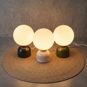 Mini Marble Globe Table Lamp, Glass Orb Desk Light, Minimalist Accent Lighting, Modern Organic Bedside Lamp, Handmade Sculptural Small Lamp image 3