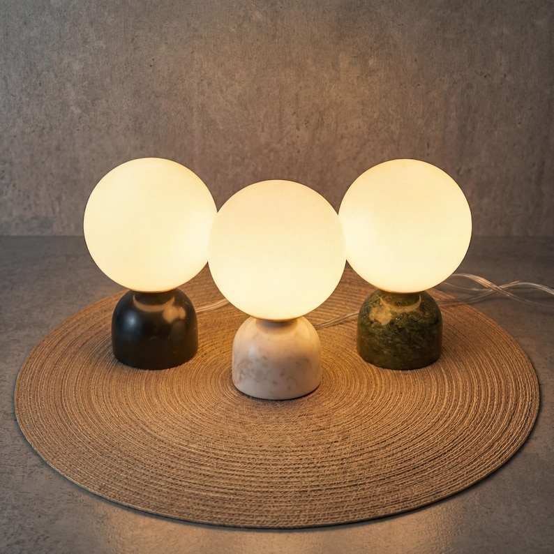 Mini Marble Globe Table Lamp, Glass Orb Desk Light, Minimalist Accent Lighting, Modern Organic Bedside Lamp, Handmade Sculptural Small Lamp image 3