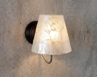 Capiz Shell Shade Wall Sconce, Pearlescent Shell Wall Light, Coastal Bathroom Sconce, Organic Modern Wall Lamp, Hardwired Bedroom Lighting