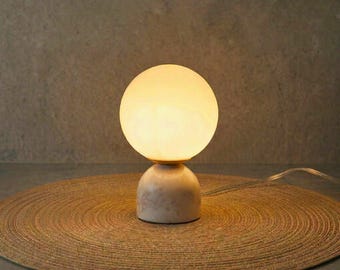 Mini Marble Globe Table Lamp, Glass Orb Desk Light, Minimalist Accent Lighting, Modern Organic Bedside Lamp, Handmade Sculptural Small Lamp