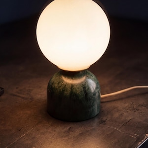 Mini Marble Globe Table Lamp, Glass Orb Desk Light, Minimalist Accent Lighting, Modern Organic Bedside Lamp, Handmade Sculptural Small Lamp image 4