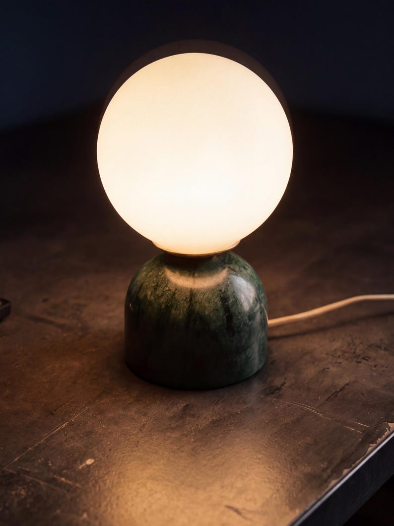 Mini Marble Globe Table Lamp, Glass Orb Desk Light, Minimalist Accent Lighting, Modern Organic Bedside Lamp, Handmade Sculptural Small Lamp image 4