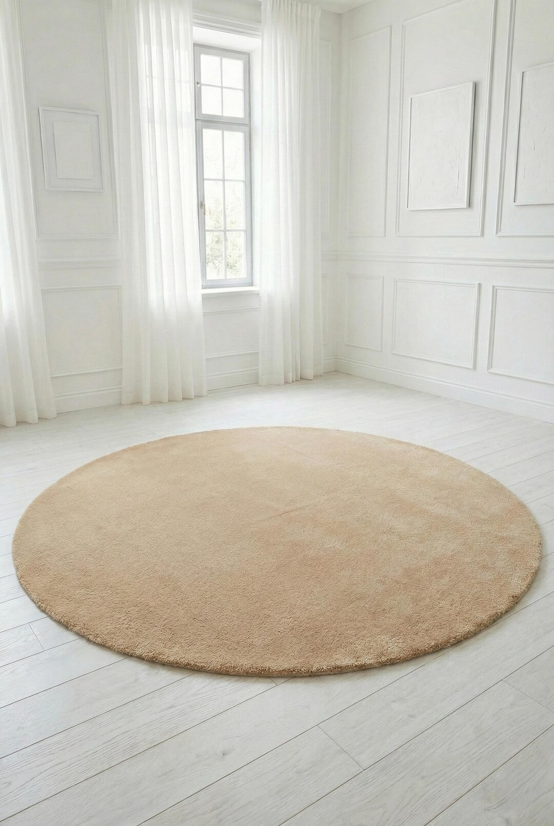 Tan Round Rug Hand Tufted Wool Round Rug – Sand Beige Minimalist Cut Pile Carpet - Etsy