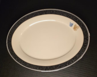 Bandeja ovalada Noritake Enchanteur 7701, porcelana fina vintage, mariposa, Japón, 33 cm (13").
