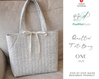 Quilted Tote Bag Sewing Pattern | Beginner Friendly PDF and Video Tutorial |  (A4/A0/letter)