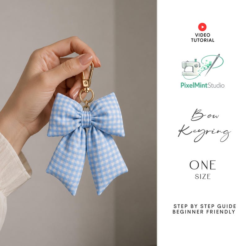 Puffy Bow Keychain Sewing Pattern | DIY Key Ring Template (PDF) | Beginner Friendly image 1