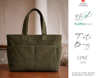 Pocket Tote Bag Sewing Pattern | Beginner Friendly PDF Tutorial (A4/A0/Letter)