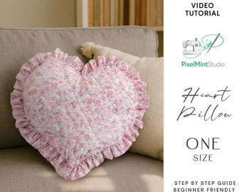 Heart Pillow PDF Sewing  Pattern | Ruffled Heart Cushion | Valentine's Day Gift | Beginner Friendly