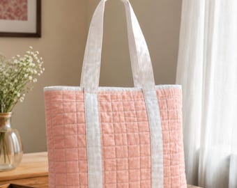 Quilted Tote Bag Sewing Pattern | Contrast Strap Market Bag (Digital Download)