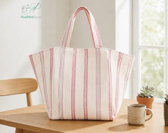 Curved Tote Bag Sewing Pattern | Large Canvas Shopper (Digital Download)