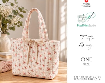 Gusset Tote Bag Sewing Pattern PDF | Quilted Shopper Bag | Beginner Market Tote DIY | Instant Download