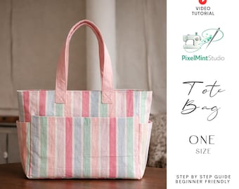 ポケット付きトートバッグの型紙｜初心者向けPDFチュートリアル（A4/A0/レターサイズ）